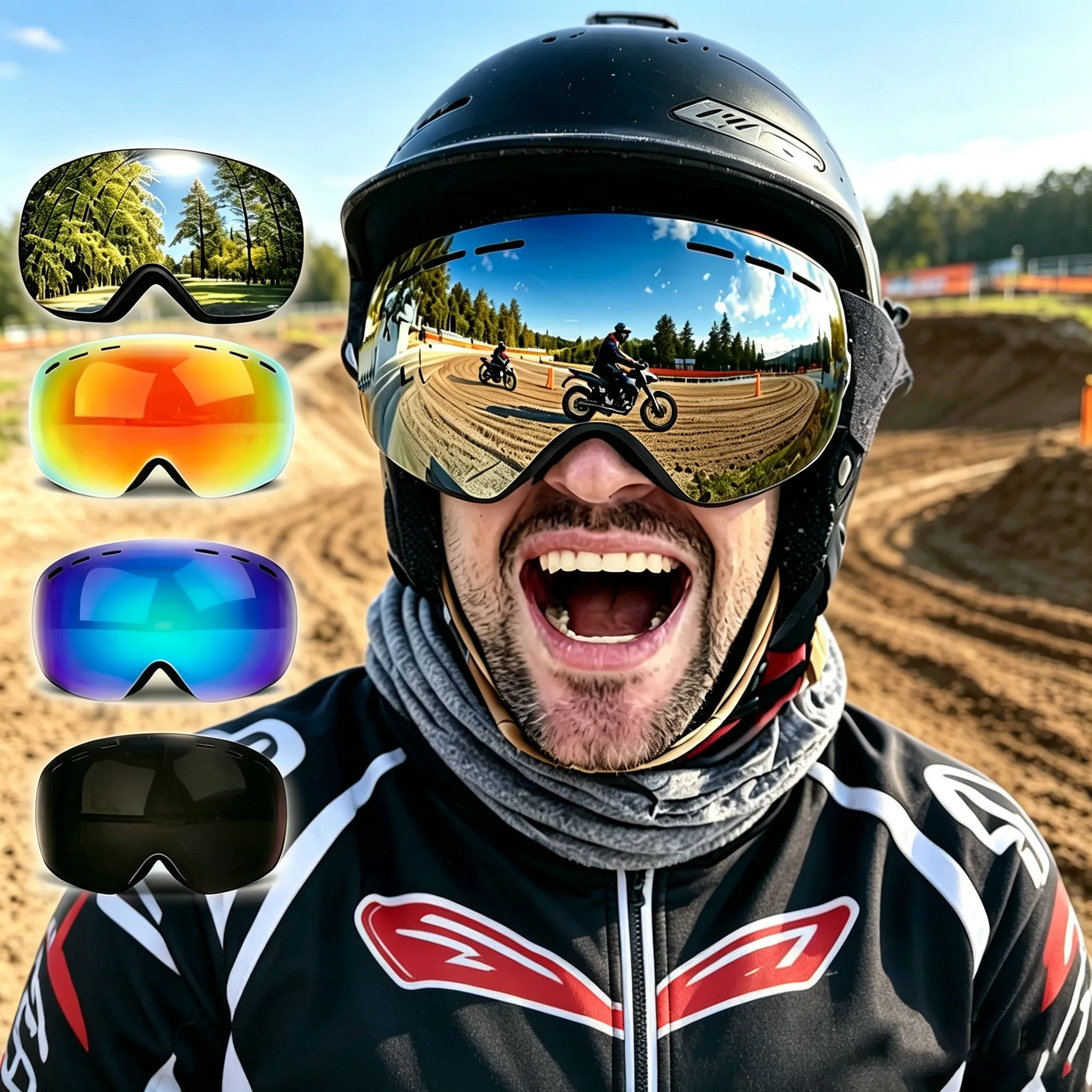 Motorcycle Off-Road Goggles, Cycling Goggles for Large Spherical Riding Goggles, Frameless Myopia-Compatible Goggles Ski Goggles