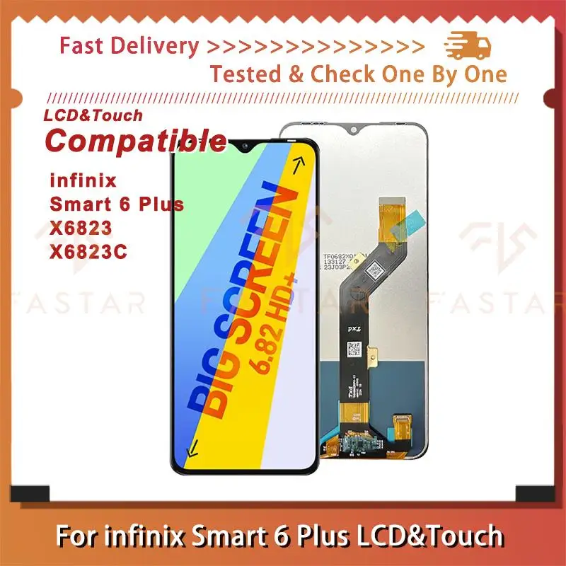 

X6823 6.82"Tested For Infinix Smart 6 Plus X6823 X6823C LCD Display Touch Digitizer Assembly Replacement Screen Smart6Plus LCD