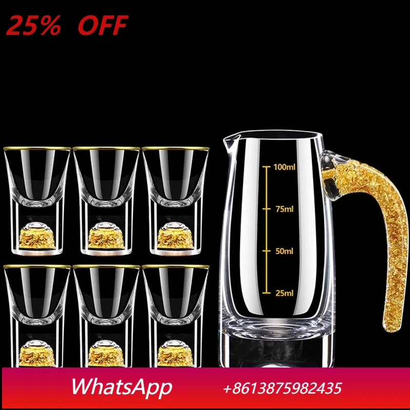 

gold foil Baijiu cup wine dispenser set Household small wine glass One-shot glass Chinese wine set with graduated cup holder