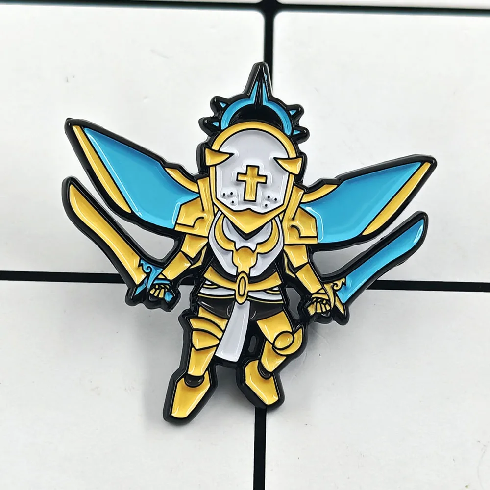 Cartoon Engel-Ritter Brosche, Spielfigur Metall-Abzeichen, Gelb-Blaue Farbe, Mechanische Rüstung Emaille-Pin, Spieler-Dekorationen