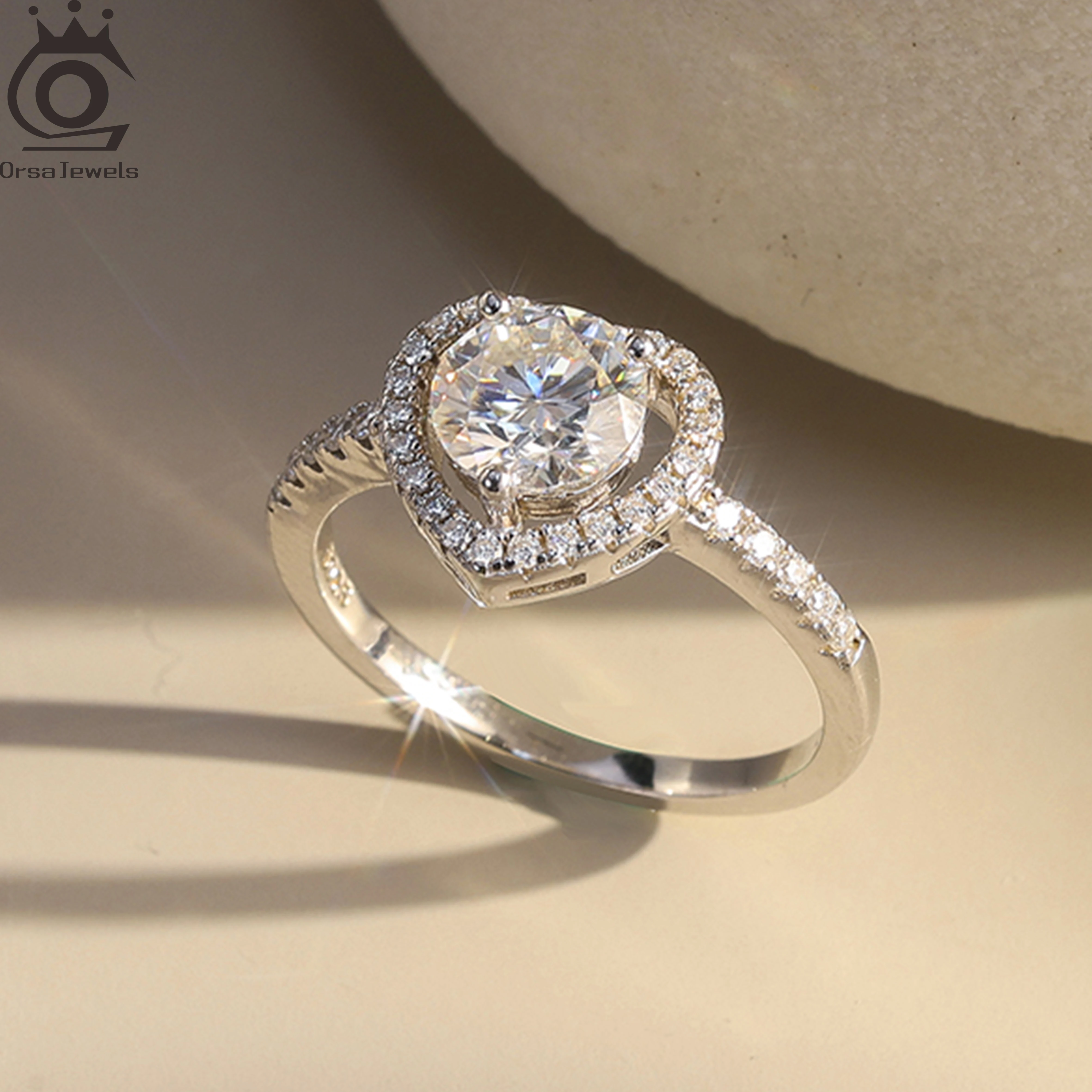 

ORSA JEWELS 925 Sterling Silver D Color Heart Moissanite Diamond Ring for Women Brilliant Promise Band Party Jewelry MOR14