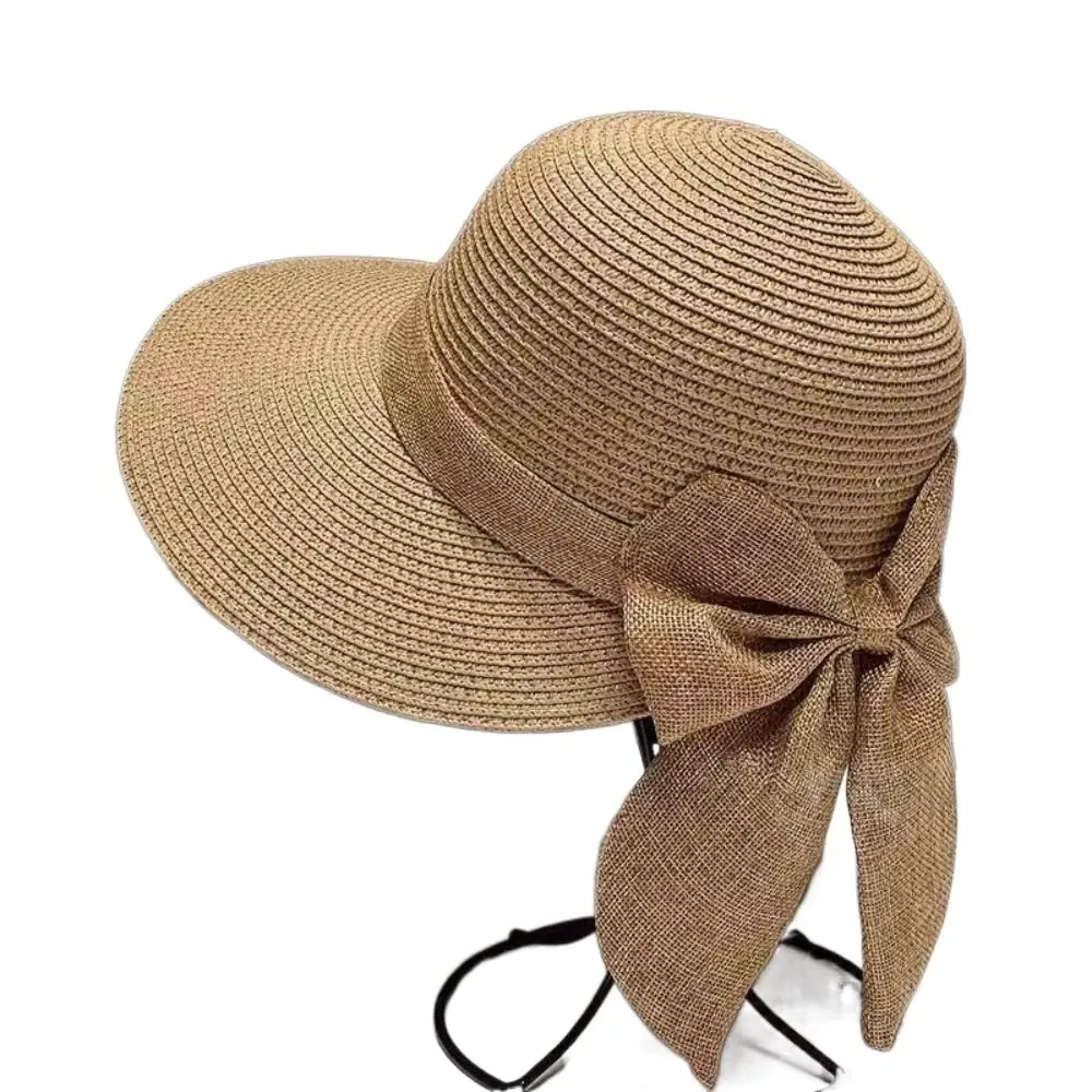 Wide Brim Sun Hat Bowknot Straw Hat Beach Cap UV Protection Breathable Panama Cap Summer Fashion Casual Bucket Hat for Women