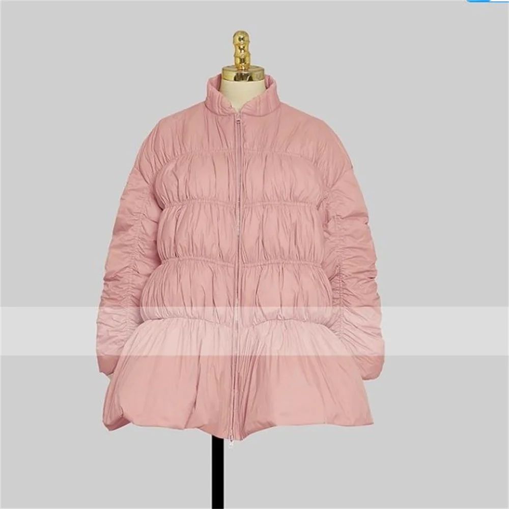 Zimowa Nowa Moda Casualowa Kurtka z Bufiastymi Rękawami typu Latarnia, Luźna, Rozkloszowana, Gruba Kurtka z Białego Puchu Kaczego dla Kobiet