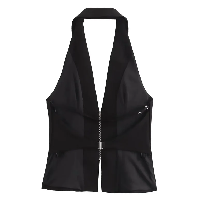 TRAF Off spalla Halter corsetto Top Backless Sexy Crop Top donna estate bianco nero canotta femminile cerniera senza maniche canotta