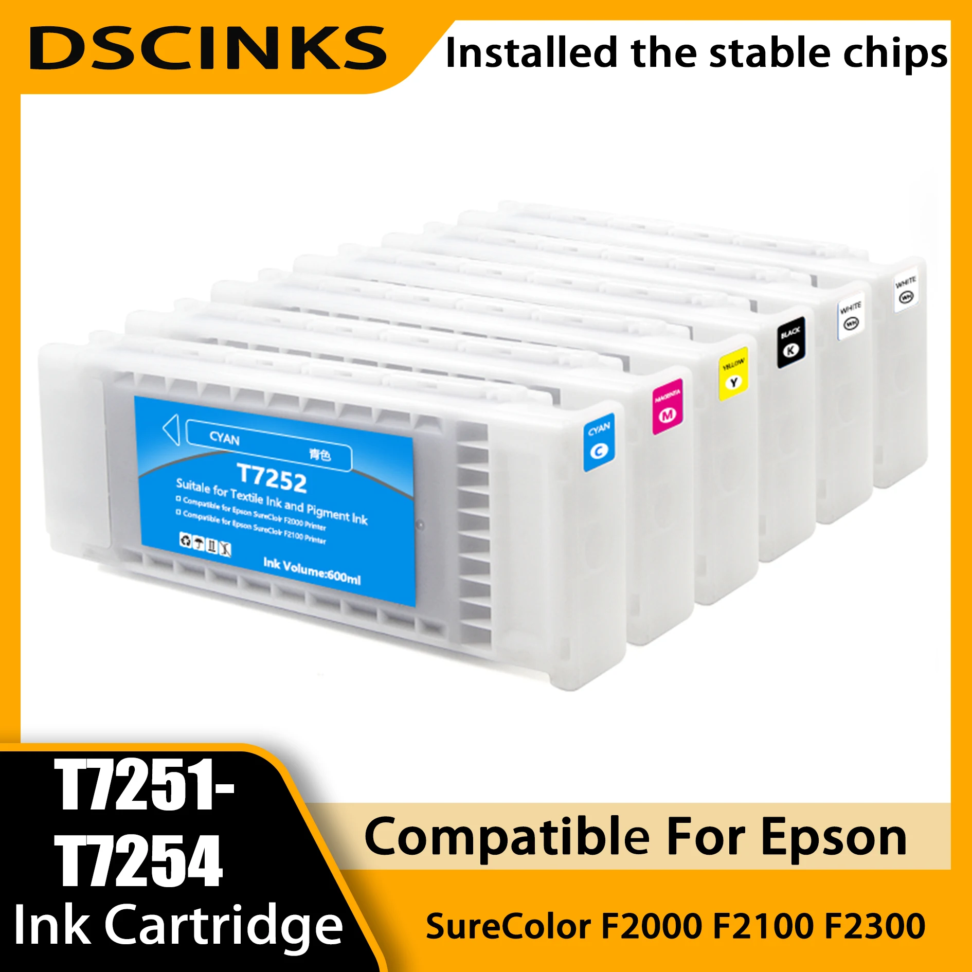 

T7251 T7252 T7253 T7254 Многоразовый картридж с чипом для принтера Epson SureColor F2000 F2100 F2300 BK C M Y