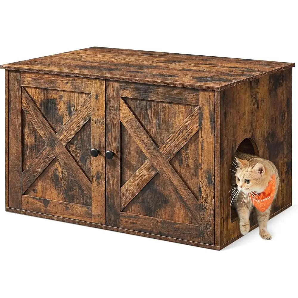 

Cat Litter Box Enclosure, Hidden Furniture with Removable Divider, Indoor Cat House, Rustic Brown, 31.5 x 20.9 x 19.7