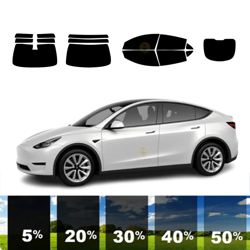 Pellicola tinta per finestre rimovibile pretagliata per auto 100% UVR 5%-70% VLT Carbonio isolante termico ﻿ Per TESLA MODELLO Y 4 DR SUV 2020-2023