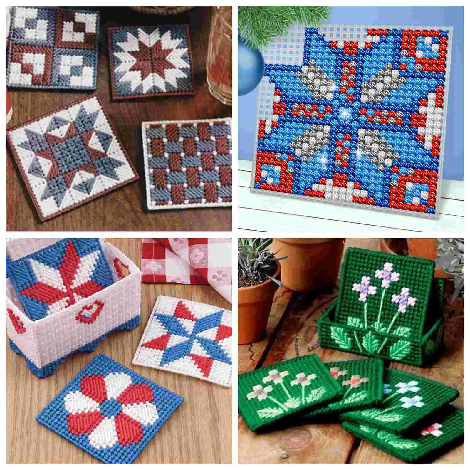 12 Pcs Plastic Mesh Canvas Sheet Meshes Square Crochet Cross-stitch Aida Cloth White Shapes Patterns Net Travel