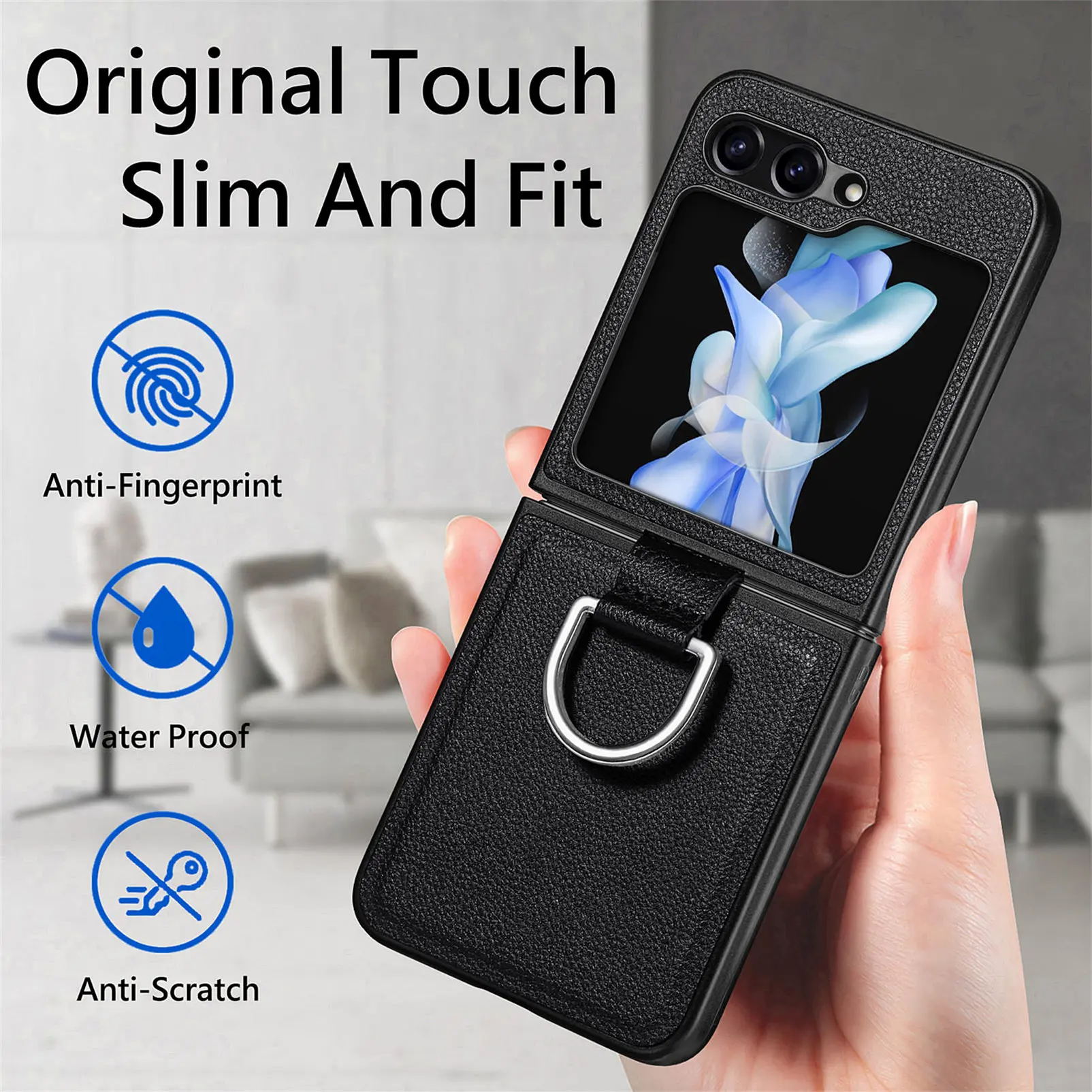 Matte Leather Fashion Cover for Samsung Galaxy Z Flip 7 FE 5G Flip4 Flip6 Flip7 Flip 6 5 3 4 Flip3 Flip5 Finger Ring Holder Case