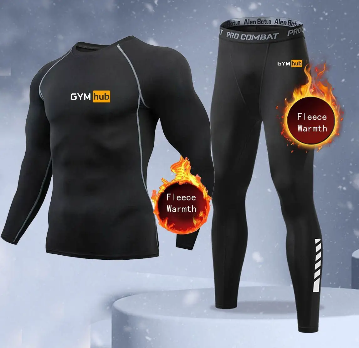 New 2-pieces Winter Warm Men Underwear Set Fleece Thermal Undershirts Long Johns Compression Tights Fitness Sports Tracksuit Set