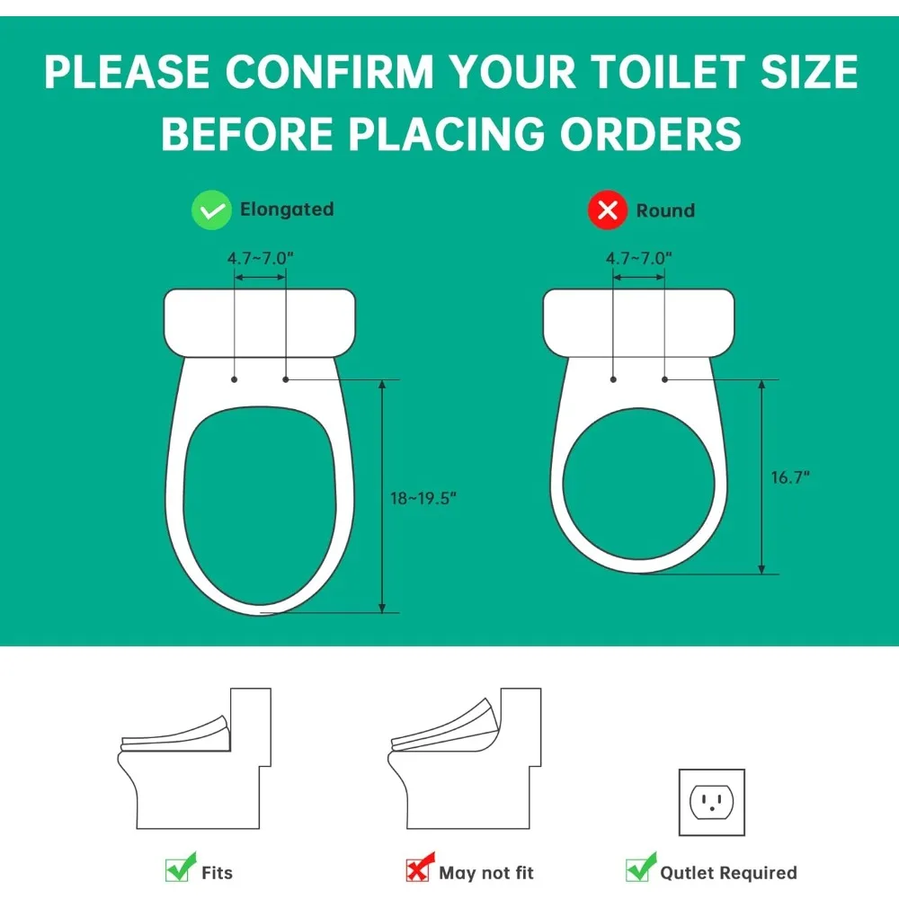 Toilet Seat Elongated, Electric Smart Heated Seat with Air Dryer & Instant Warm Water, 4-Temp Adjustable Feminine Rear/Mov