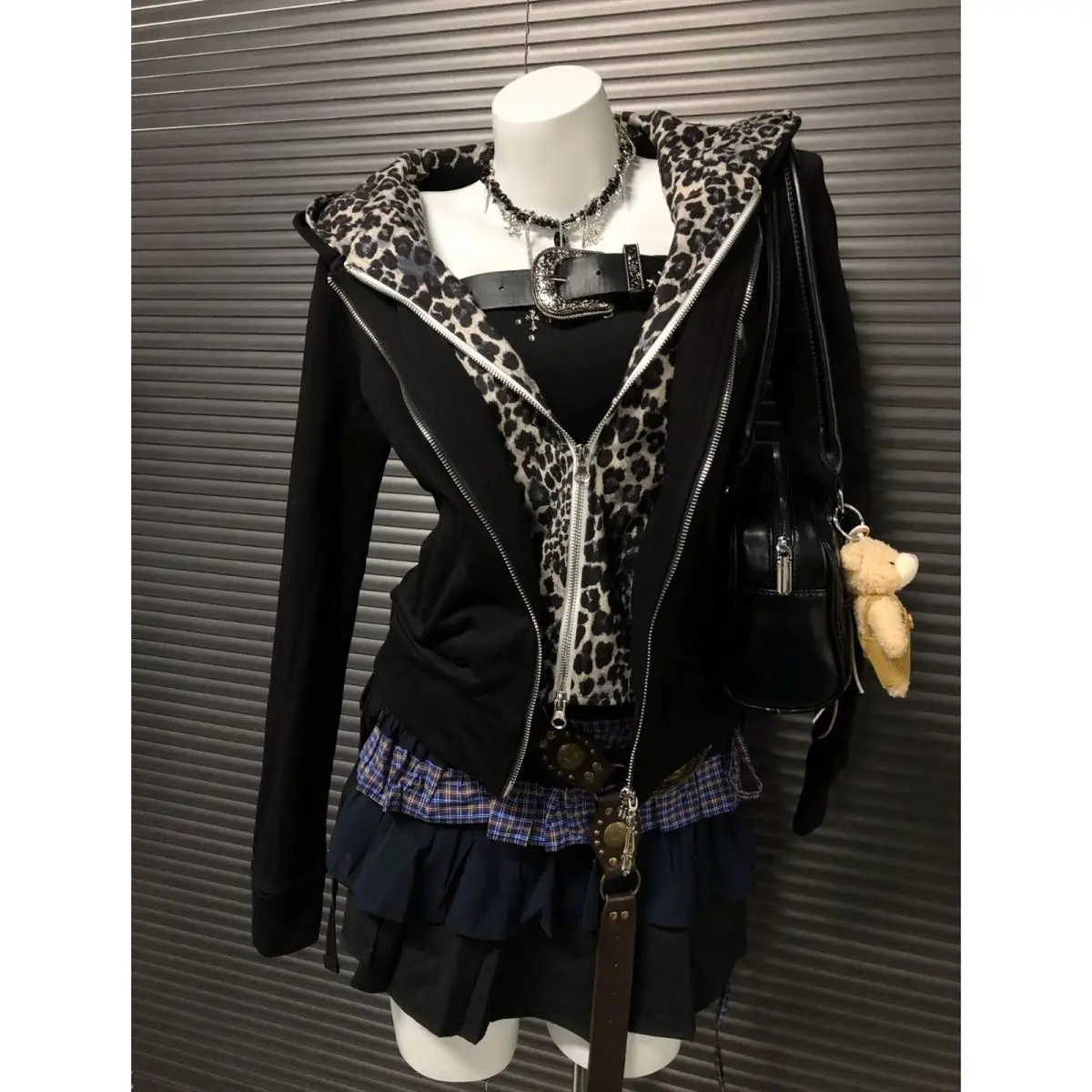 

Subculture Y2k Leopard Print Patchwork Hoodie Autumn New Hot Girl Fake Two Piece Tops 2025 High Street Vintage Long Sleeve Coat