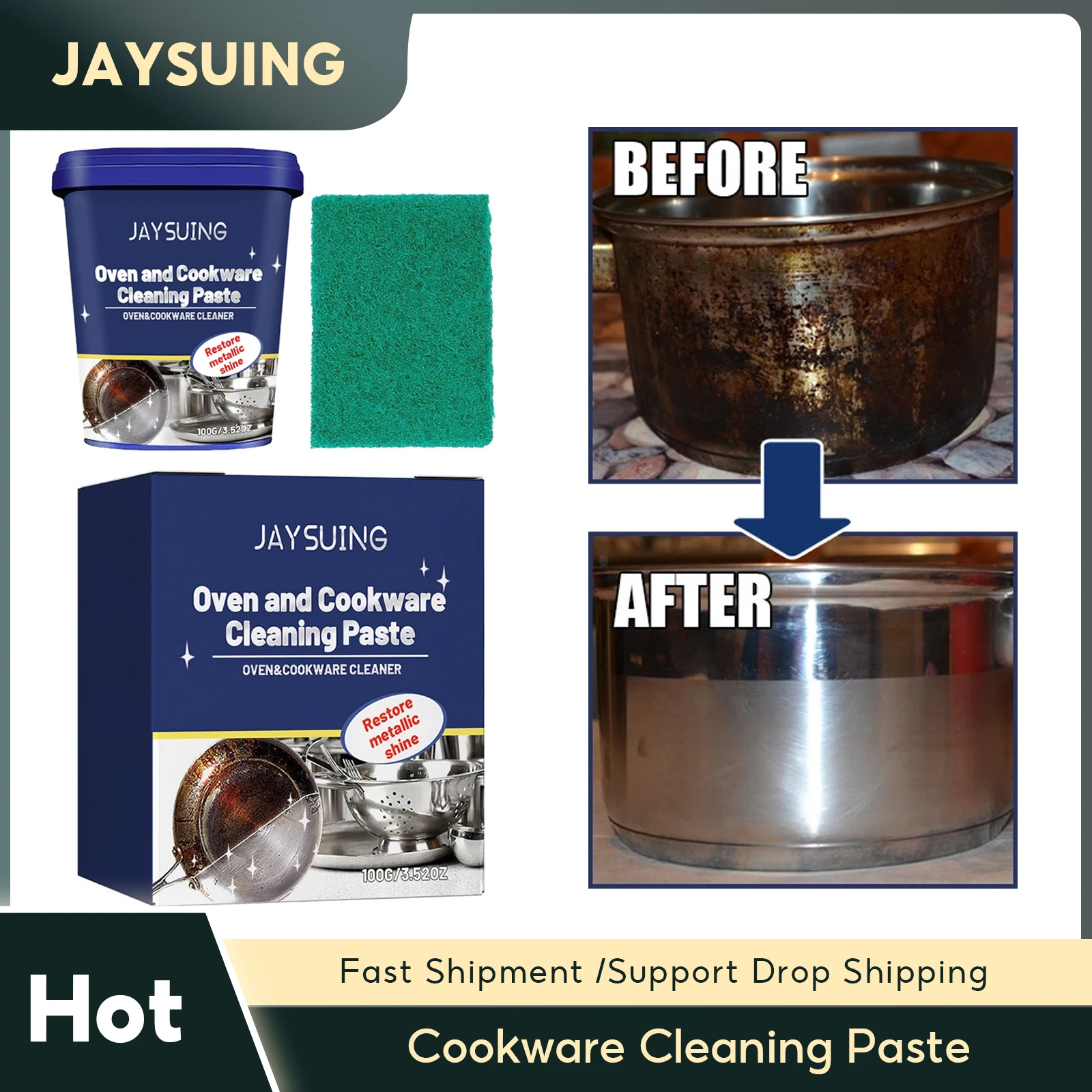 Cookware Cleaning Paste Pot Pan Scale Washing Cookware Polish Cleaner Stainless Steel Scratch Remover Kitchen Rust Remover Cream