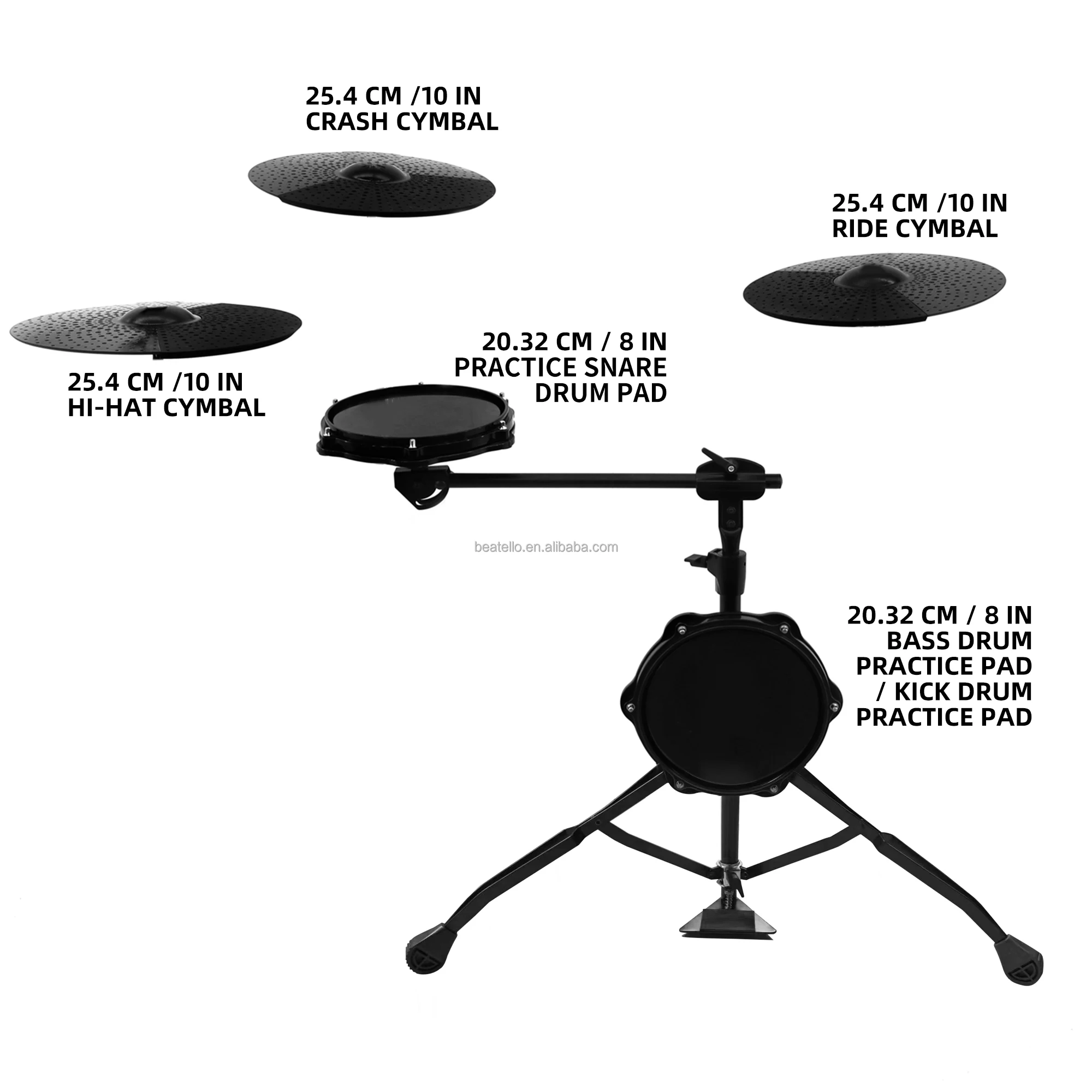 

Professional Practice Mute Drum Pad Set 8'' Snare Drum Pad Portable Percussion Instrument 10'' Cymbal Full Set