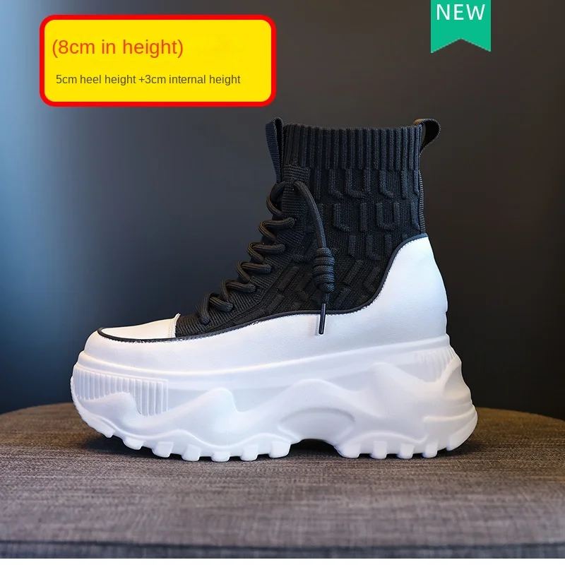 

Новые женские ботинки на осень и зиму 8 см, коллекция 2023 года, сапоги средней длины с толстой подошвой, носки с внутренним повышением и зимние ботинки
