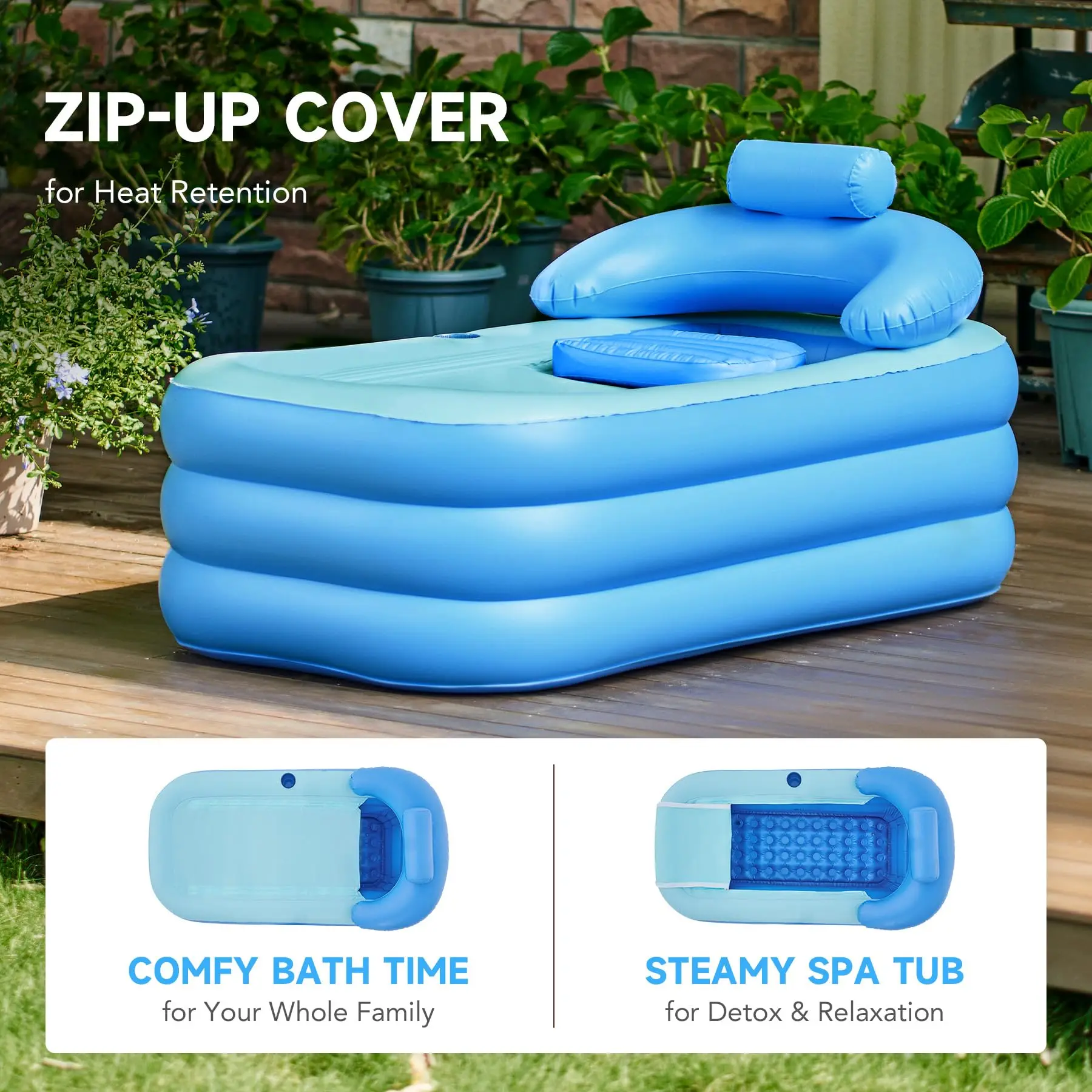 Free-Standing Blow Up Bathtub with Foldable Portable Feature for Adult Spa with Electric Air Pump (High-Density PVC)