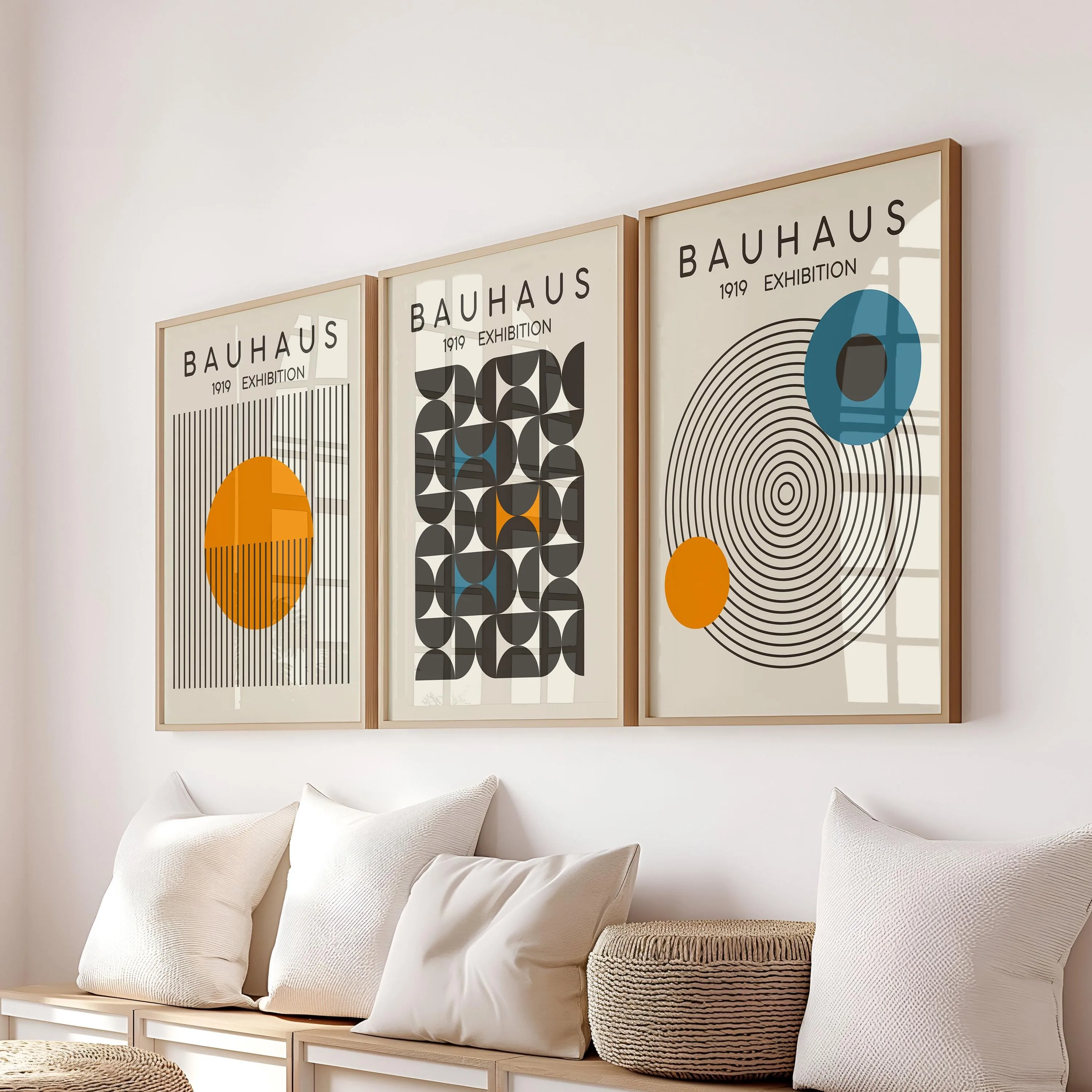 Blue & Yellow Wavy Line Abstract Art Canvas Poster Mid Century Geometric Wall Art Poster for Modern Living Room Home Decor