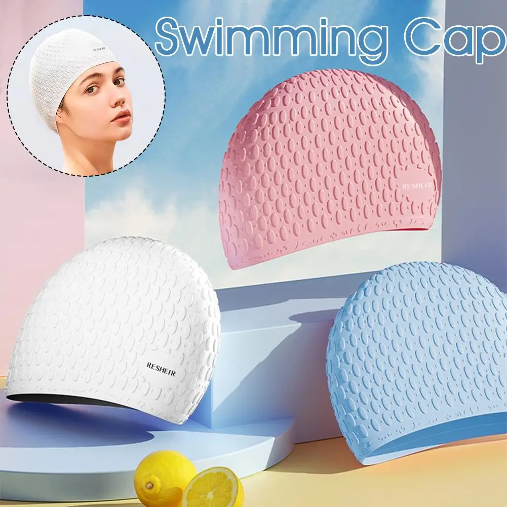 Silicone Water Drop Swimming Cap para adultos, bolha ampliada, proteção elástica à prova d'água, L2A2