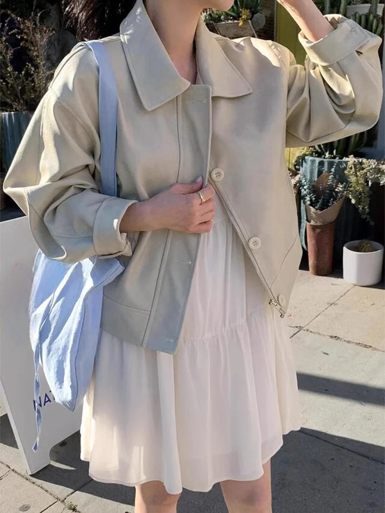 

Sli Свободное джет из искусственной кожи, женское весеннее новое винтажное байкерское пальто с воротником-стойкой, модная верхняя одежда, повседневная одежда для поездок на работу