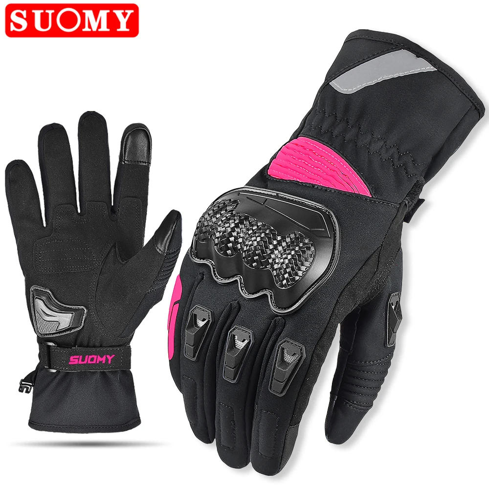 Suomy Women Winter Warm Motorcycle Gloves Lady Girls New Pink 100% Waterproof Guantes Moto Luvas Touch Screen Motocross Glove