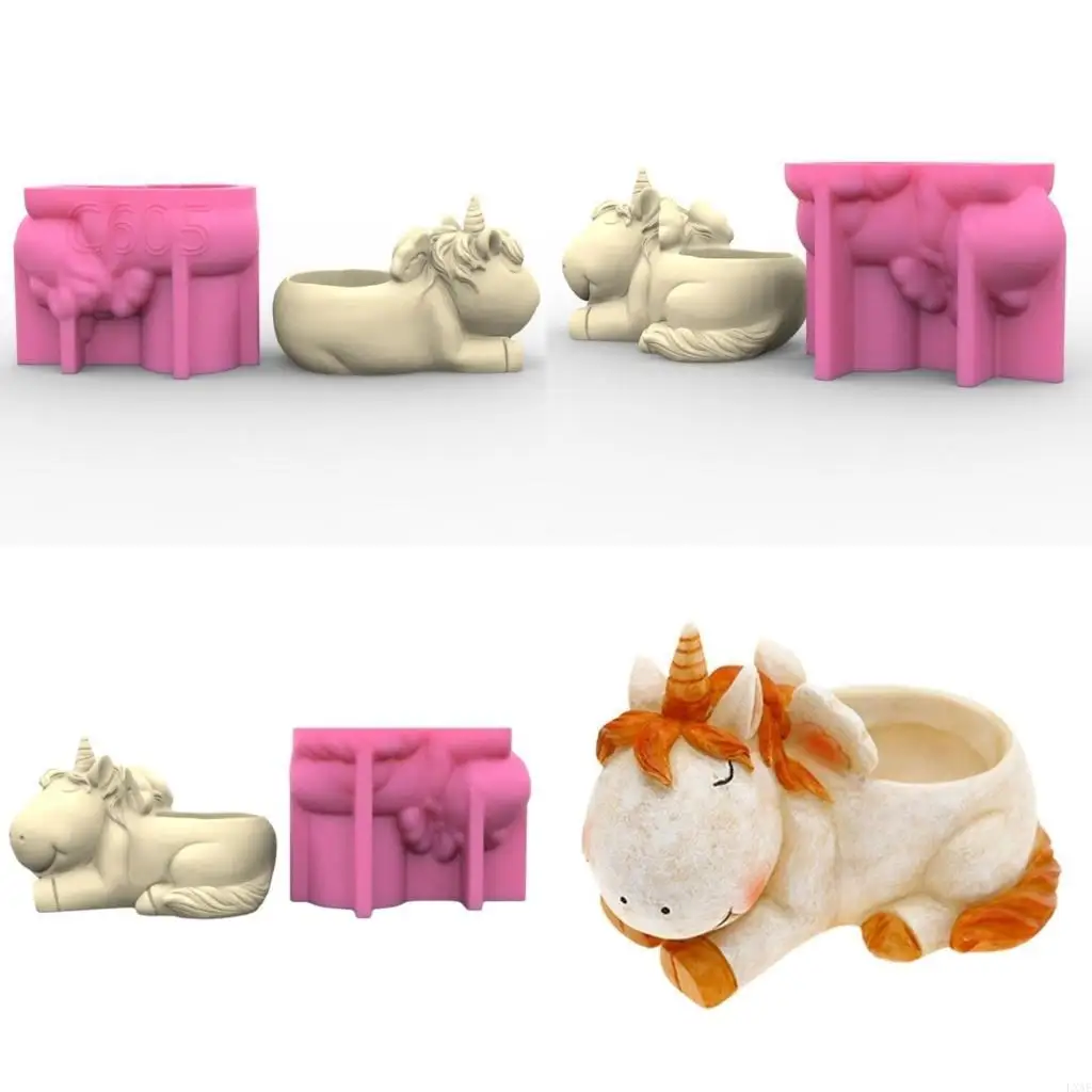 

Silicone Planter Mold 2D Unicorns Flower Pots Mold Storage Holder Vase Resin Mould