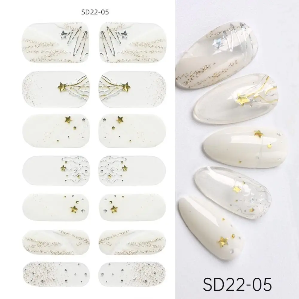 Winter Gel Nail Art Stickers Full Cover Glitter Laser Full Cover Nail Stickers Bronzing Wrap Snowflake Self-adhesive Nail Decals