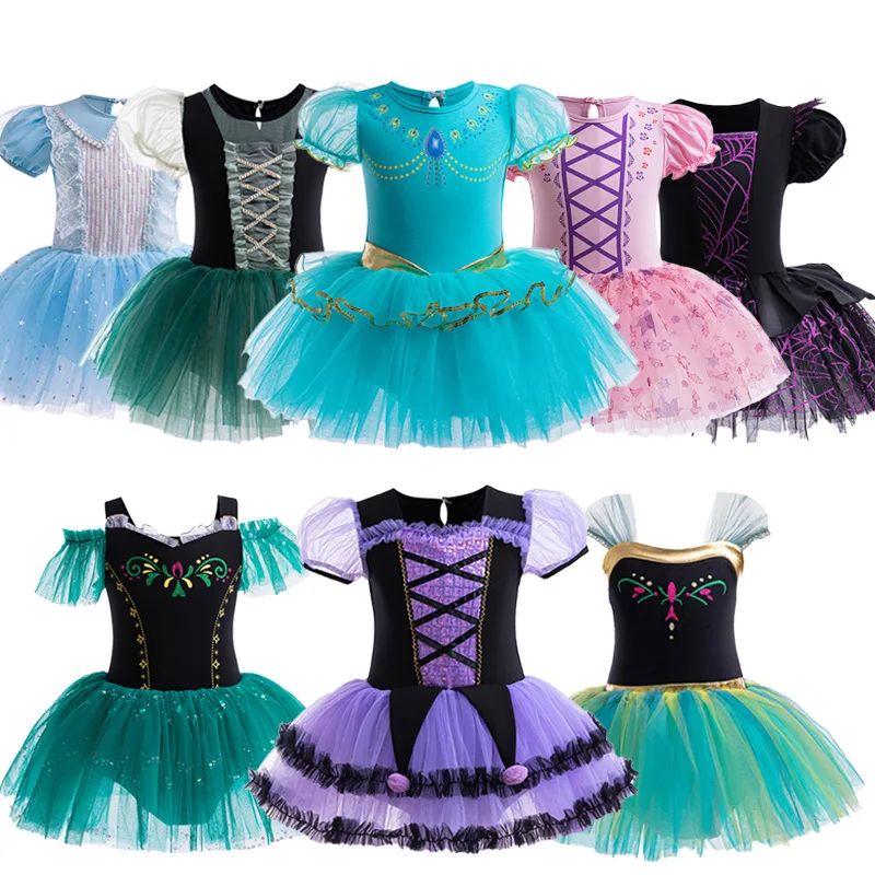 Mädchen Kurzarm-Ballett-Tutu-Kleid, Glitzerndes Tüll-Leotard, Kinder-Prinzessinnen-Tanzkostüm, Geburtstagsparty-Outfit