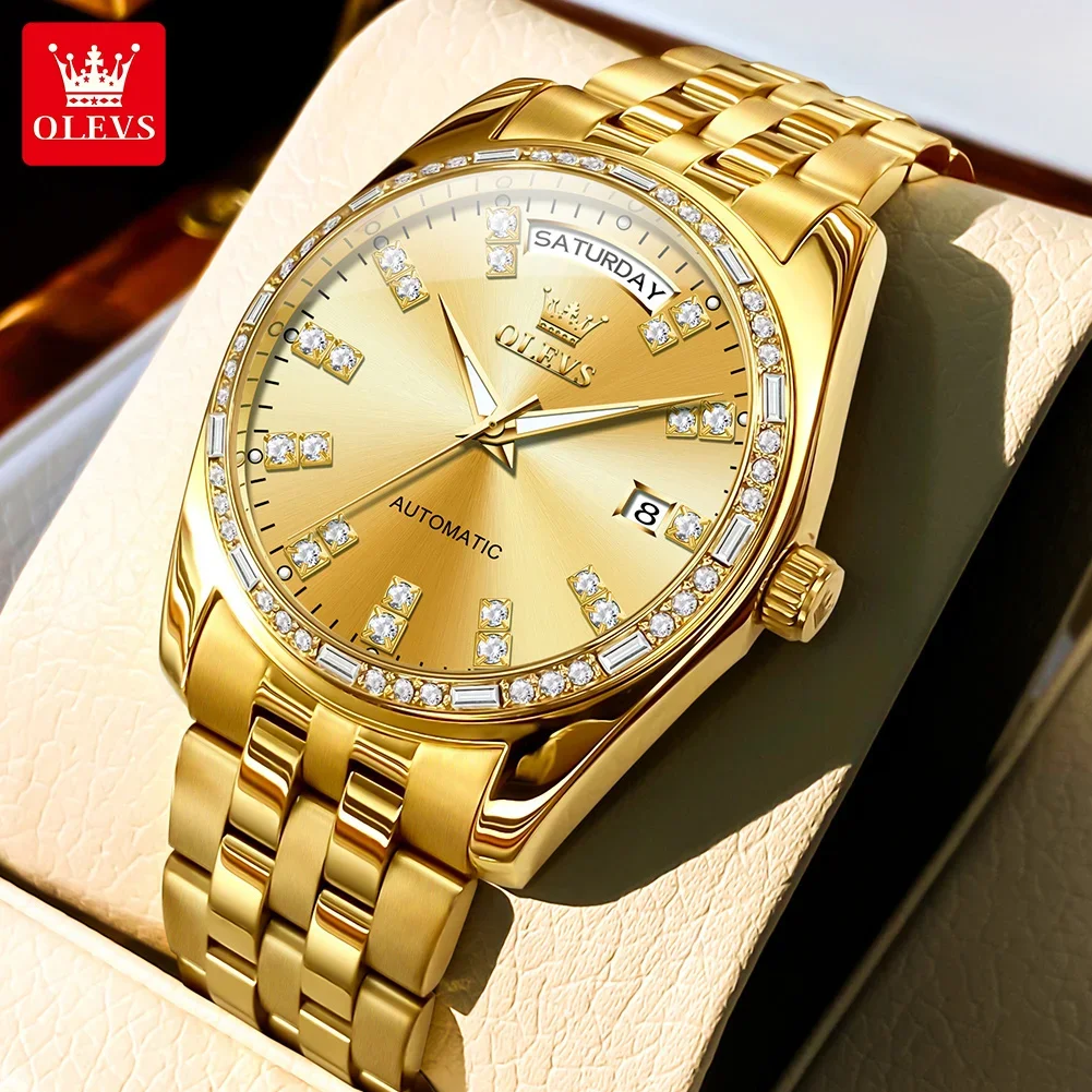 

OLEVS New Luxury Top Brand Automatic Watch For Men Diamond Waterproof Week Calendar Dial Mechanical Wristwatch reloj de hombre
