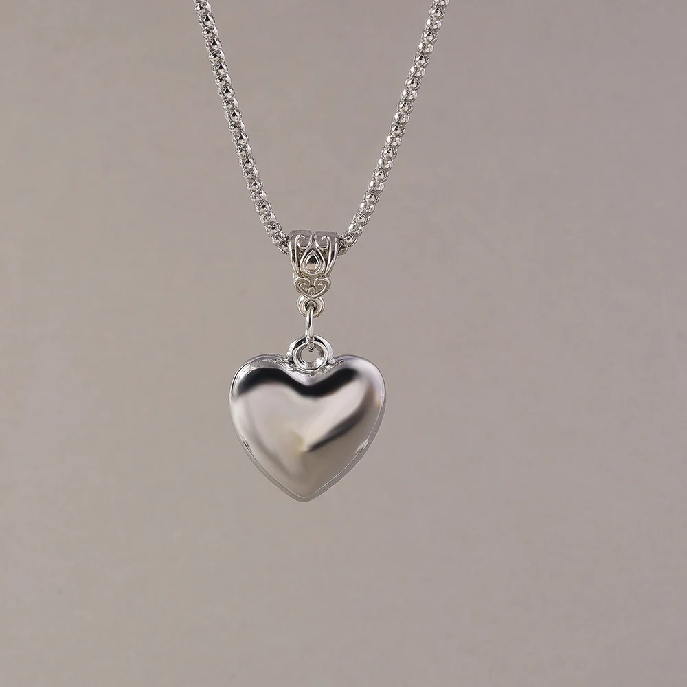 Aihua Steampunk Peach Heart Pendant Necklace for Women Men Simple Popcorn Chain Heart Necklace Fashion Jewelry Accessories