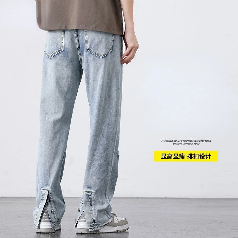 

2023 New Baggy Jeans Men's Streetwear Korean Fashion Casual Wide-leg Trousers High Street Simple Male Jeans Denim Pants D49