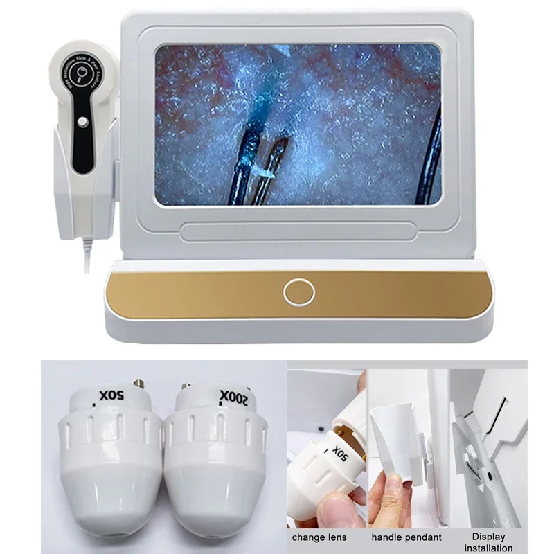 2025年 HDデジタルスキンアナライザー プロ仕様 頭皮カメラ 検出器 毛包油分水分テスト機器 10インチ 50/200倍