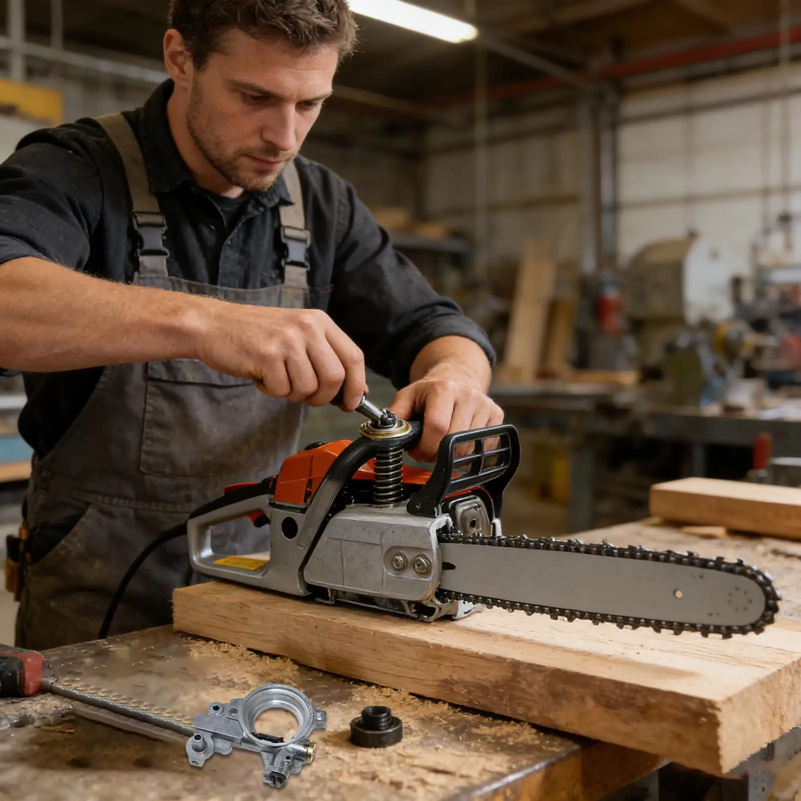 

Насос для смазки бензопилы, совместимый профессиональный насос для бензопил и комплект червячной передачи для арбористов, лесорубов, домашнего и коммерческого использования при валке деревьев