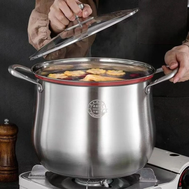304 Stainless Steel Thickened Extra Tall Stew Pot, Multi-Function Soup Stockpot for Porridge & Cooking, Scratch-Proof Durable