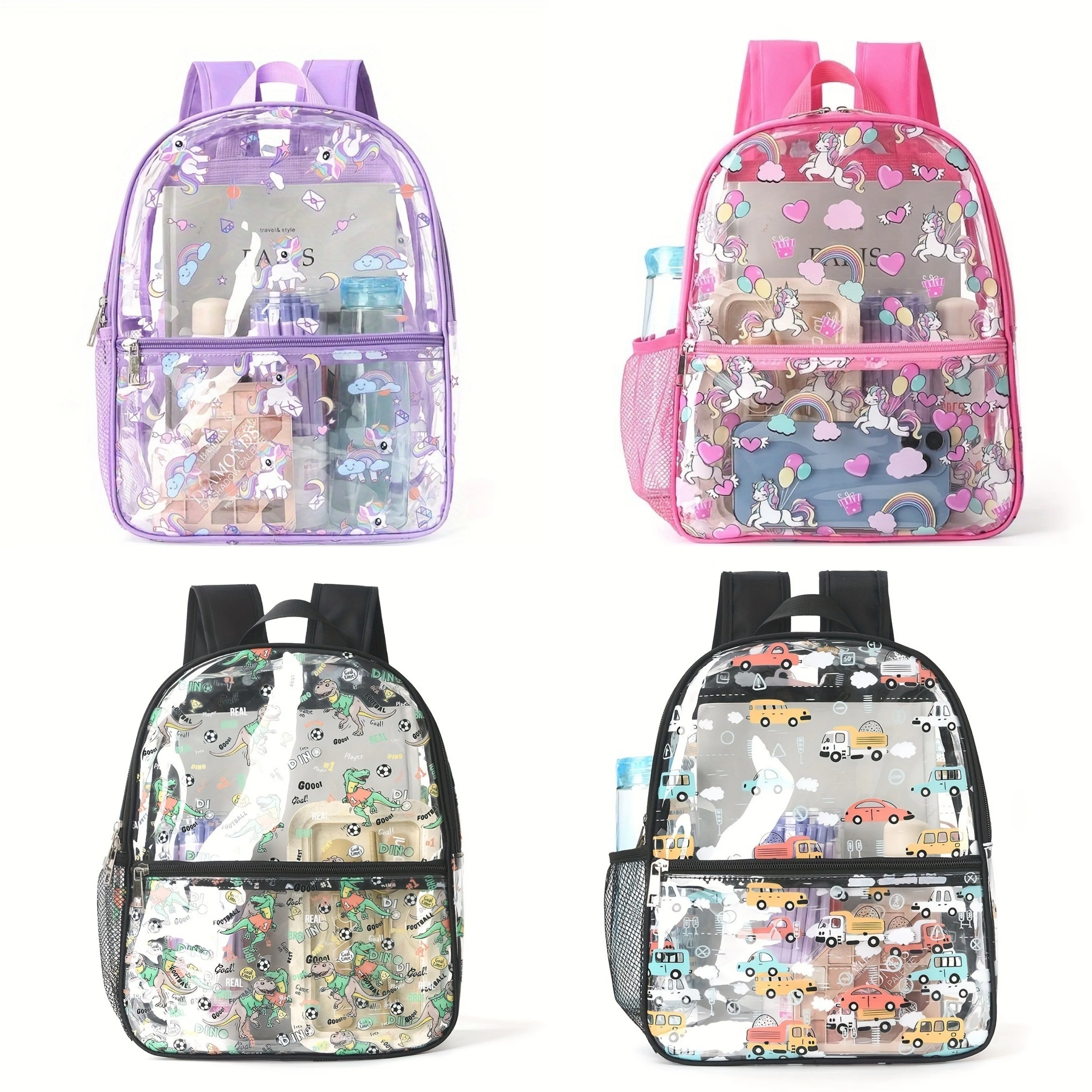 Cross-border hot-selling printed transparent backpack waterproof pvc storage bag student schoolbag large-capacity transparent ba