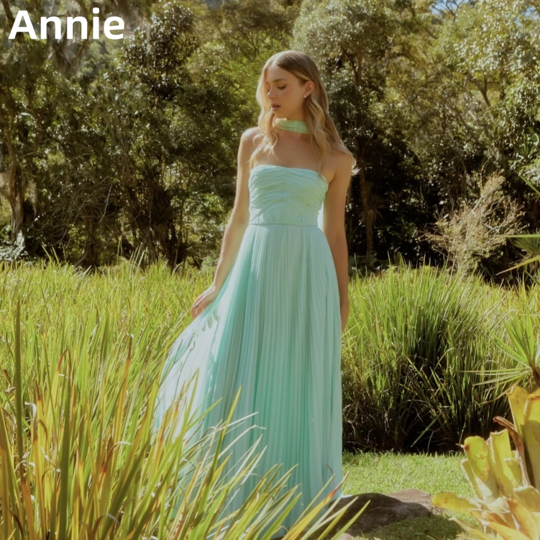 

Annie Light Green Prom Dresses Chiffon Pleats Evening Dress فستان حفلات الزفاف A-line Corset Formal Occasions Party Dress