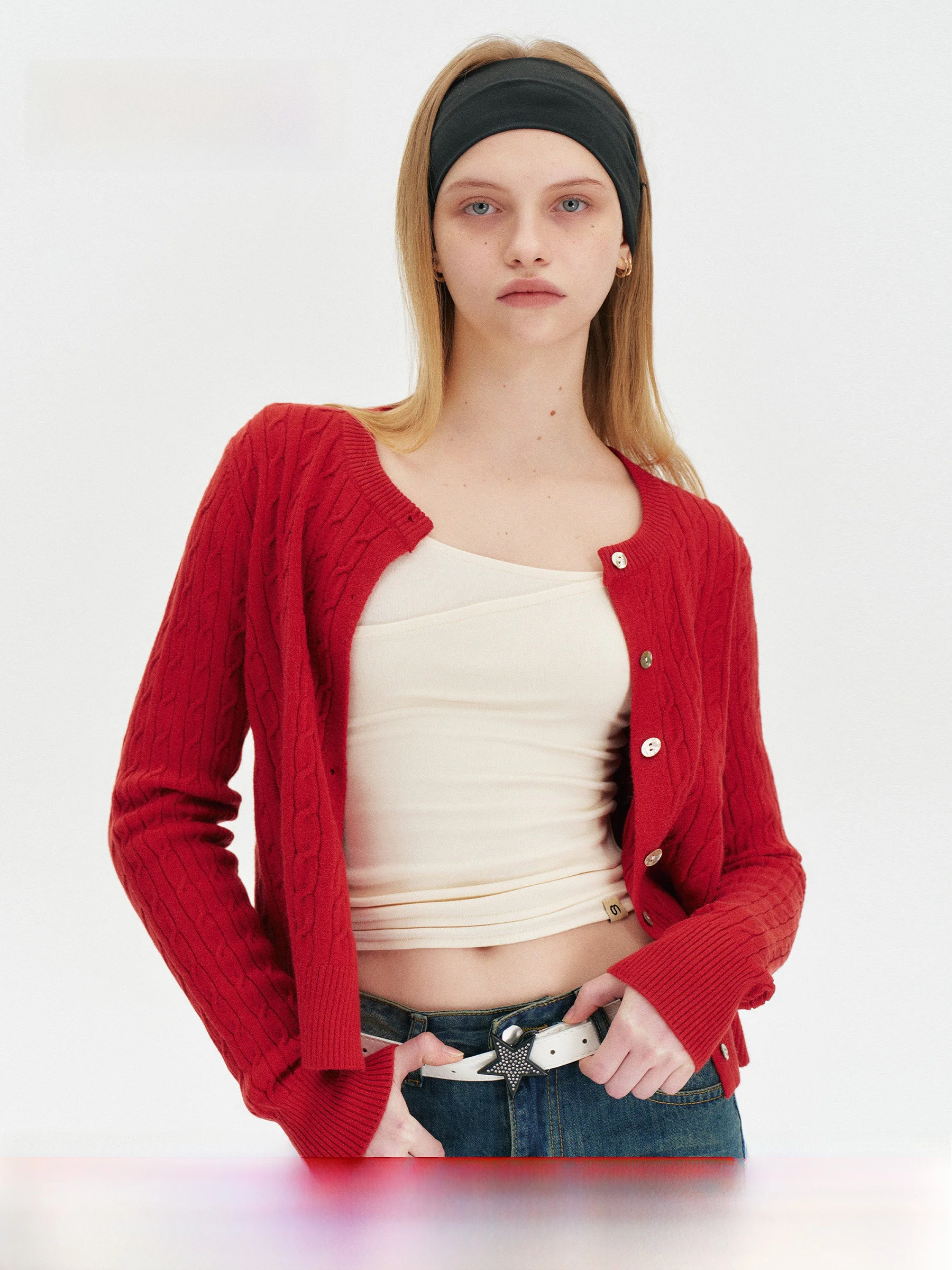 

Amee Vintage Knitted Cardigan Spring Early Season Cotton Wool Sweater Jaet Button up Flower Twist Design Soft Long Sve W...