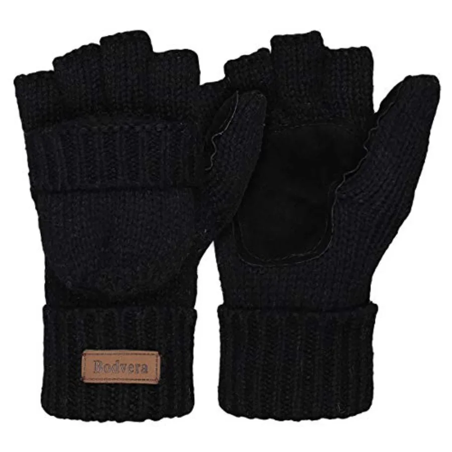 

Thermal Insulation Fingerless Texting Wool Gloves for Women and Men Winter Warm Knitted Convertible Mittens Flap