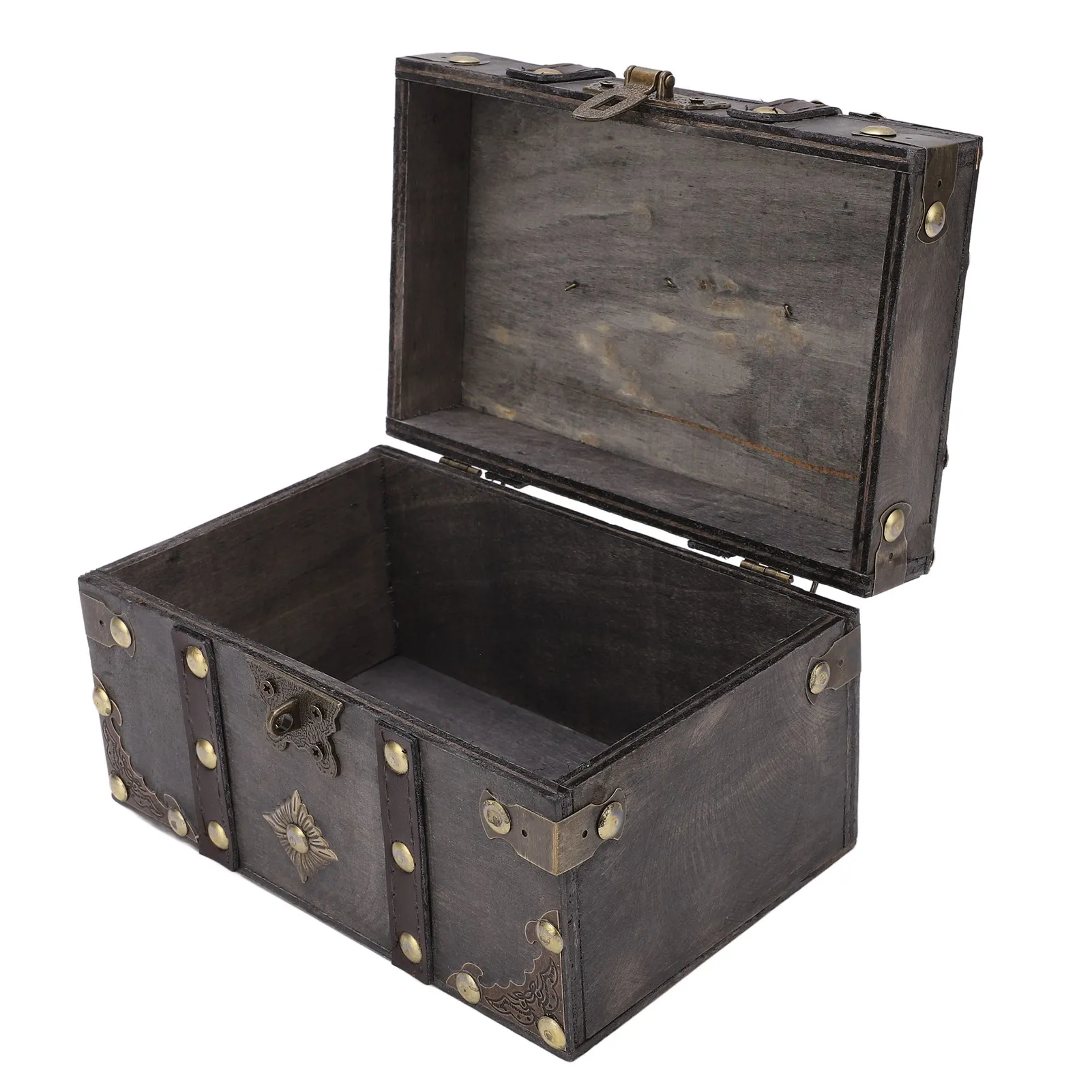 Wooden Treasure Chest Vintage Style Coded Lock Alloy Tipping Durable Wood Wide Application Vintage Jewelry Box