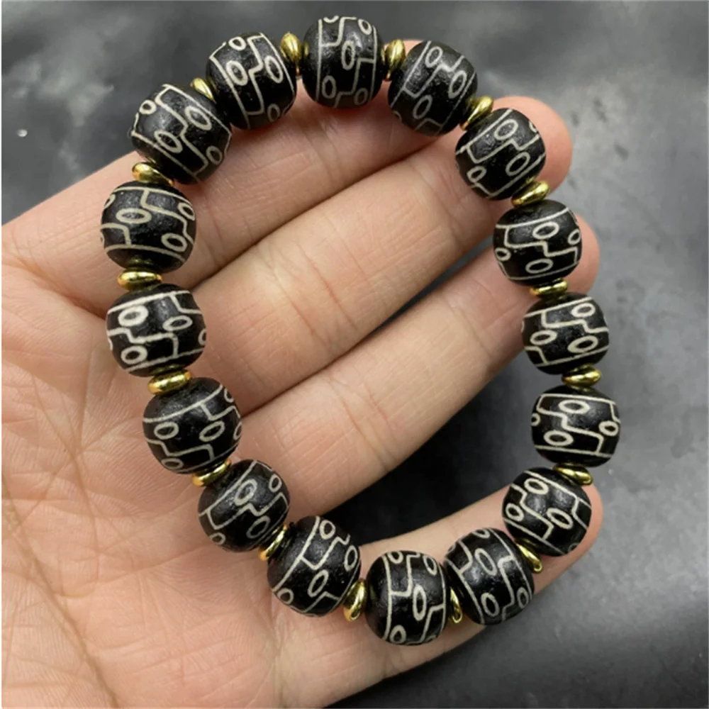 

Vintage antique-style patina nine-eyed heaven bead agate abacus bead bracelet