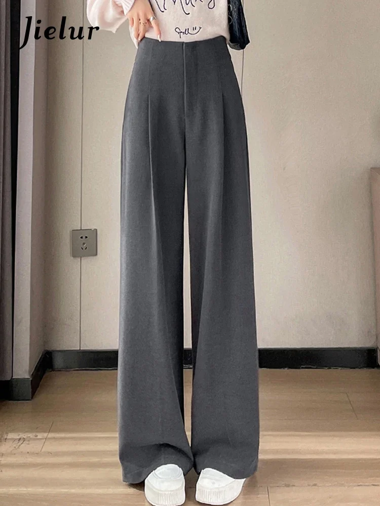 

Jielur однотонные простые женские широкие брюки повседневная уличная одежда с высокой талией модные тонкие женские брюки базовые базовые офисные женские брюки