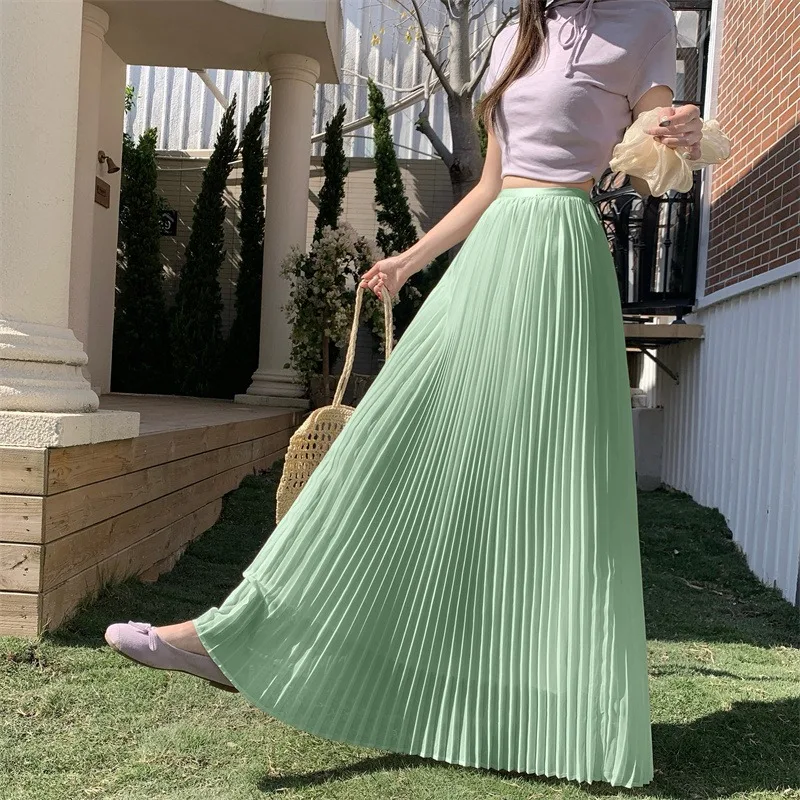 White Chiffon Accordion Pleat Skirt Matching Inner Slip Dress Slimming Long Base Layer Fairy Skirt for  Ensemble