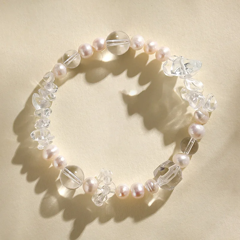 

White Clear Crystal Beaded Pearls S925 Silver Bracelet Trendy Drop-Shipping Jewelry Accessory