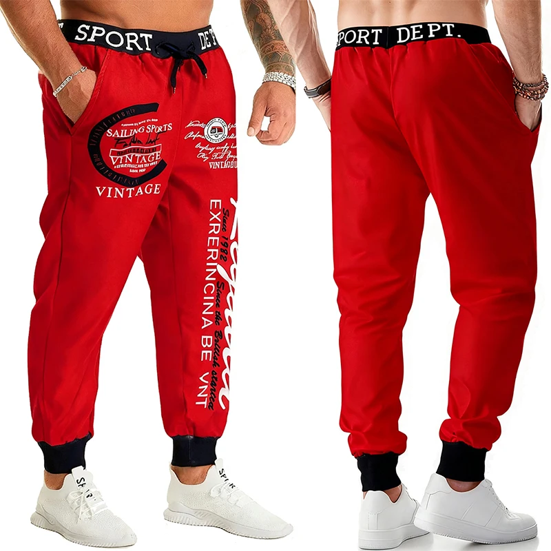 Letter Graphic Print Sweatpants for Men Hip Hop Joggers Sports Athletic Pants for Workout Casual Elastic Waist Lounge Trousers