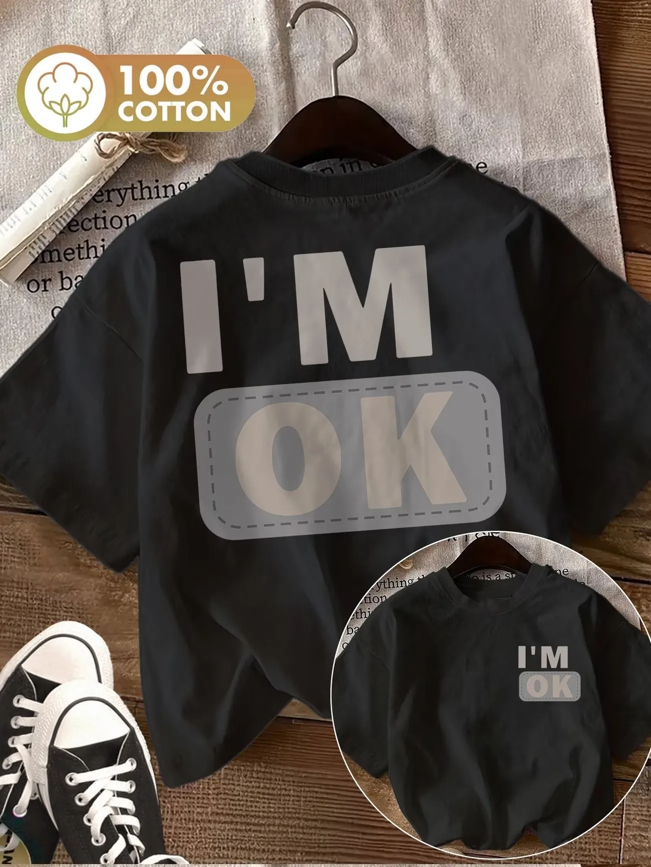 Vintage-T-Shirt mit Aufdruck „I Am Ok“ aus 100 % Baumwolle für Damen, modisches Rundhals-Kurzarm-Oberteil, lockeres Oberteil, Sommer-Unisex-T-Shirt