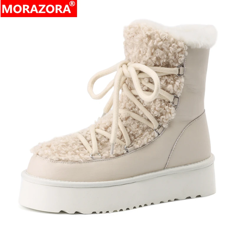 

MORAZORA 2024 New Snow Boots Women Nature Wool Warm Winter Boots Genuine Leather Platform Fur Ankle Boots For Women Shoes Size43