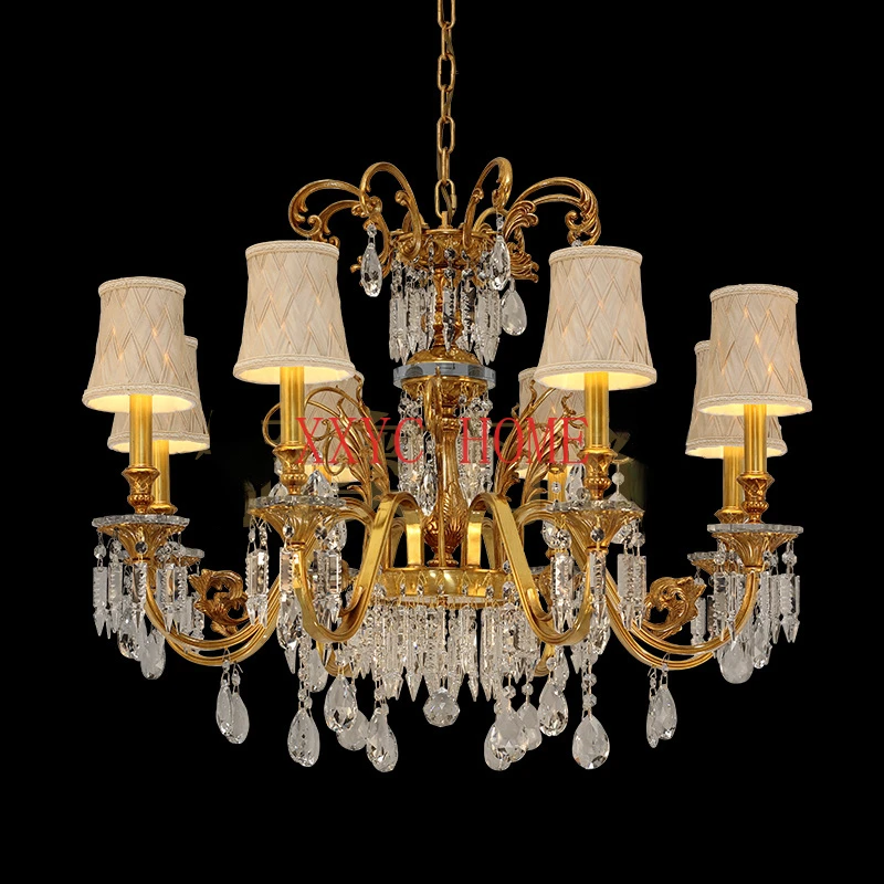 

European style all copper chandelier French style grand luxury crystal villa living room lighting fixtures