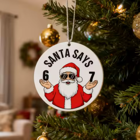 Funny Santa Says Six Seven Christmas Ornament, Funny 67 Meme Ornament for Christmas Tree, Gag Gifts, Stocking Stuffers for Teens