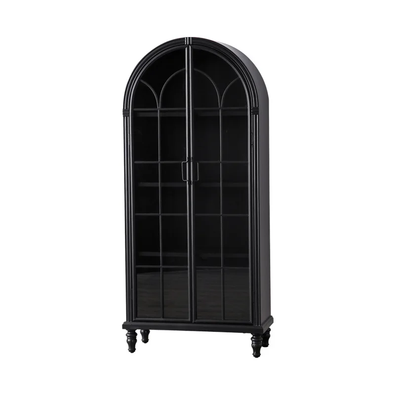 Retro black old dining room kitchen storage cabinet tableware placement study living room wine cabinet