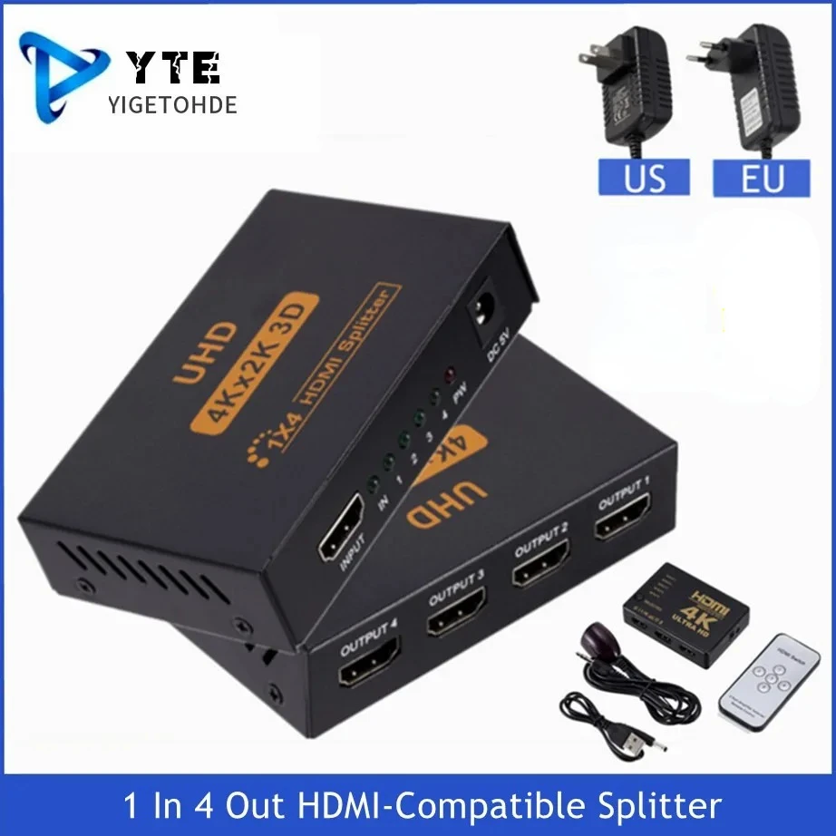 

YIGETOHDE HD 3D 4k 1 In 4 Out HDMI-Compatible Video Amplifier Adapter Splitter 5 In 1 Out Switcher For 1080P HDTV DVD PS3 XBOX