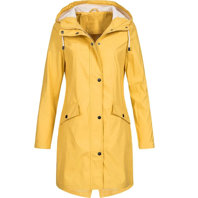 Mulheres Solid Rain Jacket 2023 Caminhadas ao ar livre Hoodie Impermeável WindProof Long Coat Femme Warm Outwear Roupas Femininas Blusão